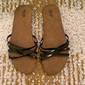 Strappy leather and cork slip on sandals